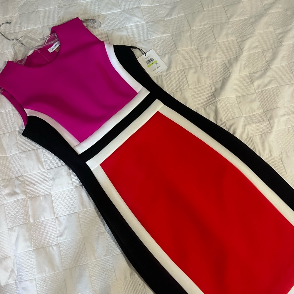 Calvin Klein Pink Sheath Dress Cap Sleeve Midi